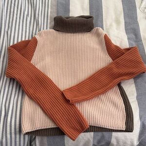 Cozy Brown Knit Sweater reversible colors orange and beige